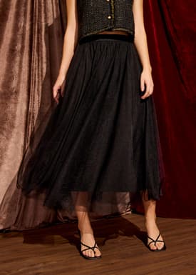 Tulle High Waist Flare Midaxi Skirt