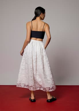 Elastic Jacquard High Waist Flare Maxi Skirt