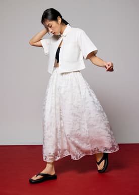 Elastic Jacquard High Waist Flare Maxi Skirt