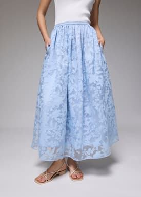 Elastic Jacquard High Waist Flare Maxi Skirt