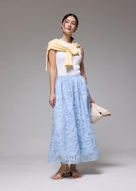 Elastic Jacquard High Waist Flare Maxi Skirt