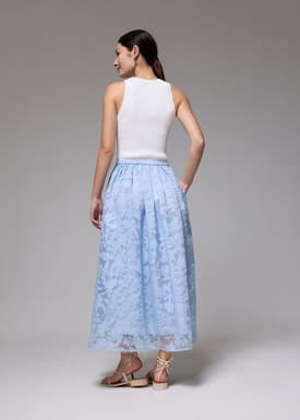 Elastic Jacquard High Waist Flare Maxi Skirt
