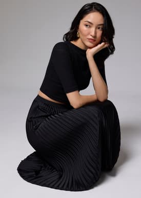 Elastic Pleated High Waist A-line Midaxi Skirt