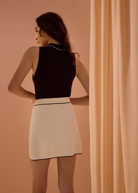 Contrast Knit A-Line Mini Skirt
