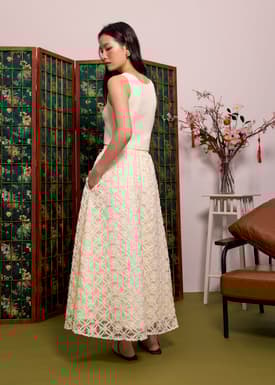 Lace High Waist Flare Maxi Skirt