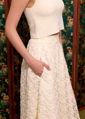 Lace High Waist Flare Maxi Skirt