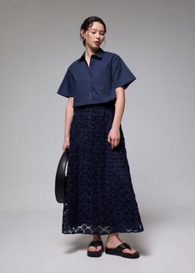 Lace High Waist Flare Maxi Skirt