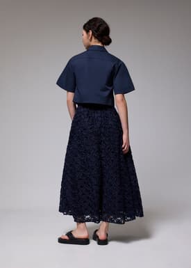 Lace High Waist Flare Maxi Skirt