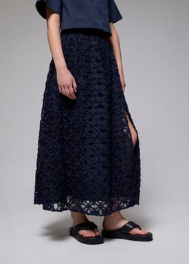 Lace High Waist Flare Maxi Skirt