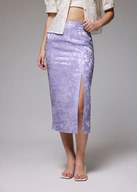 Brocade High Waist Column Midi Skirt