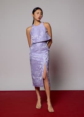 Brocade High Waist Column Midi Skirt