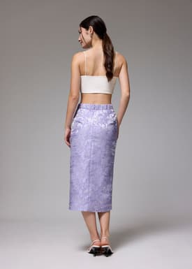 Brocade High Waist Column Midi Skirt