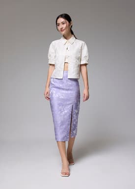 Brocade High Waist Column Midi Skirt