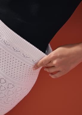 Pointelle Contrast Knit High Waist Column Midaxi Skirt