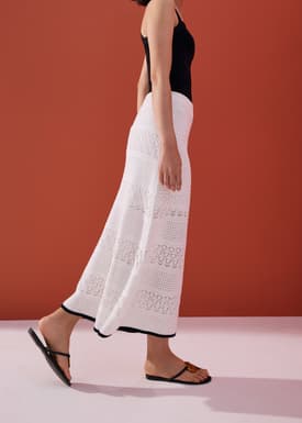 Pointelle Contrast Knit High Waist Column Midaxi Skirt