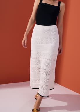 Pointelle Contrast Knit High Waist Column Midaxi Skirt