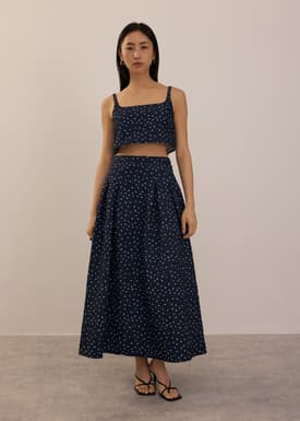 Elastic Crinkled Polka Dot Midaxi Skirt
