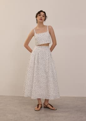 Elastic Crinkled Polka Dot Midaxi Skirt