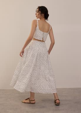 Elastic Crinkled Polka Dot Midaxi Skirt
