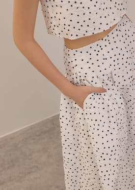 Elastic Crinkled Polka Dot Midaxi Skirt