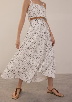 Elastic Crinkled Polka Dot Midaxi Skirt
