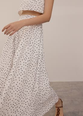 Elastic Crinkled Polka Dot Midaxi Skirt