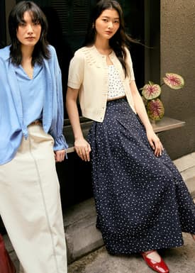 Elastic Crinkled Polka Dot Midaxi Skirt