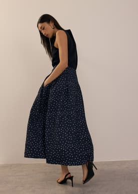 Elastic Crinkled Polka Dot Midaxi Skirt