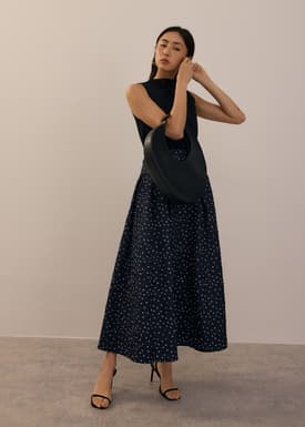 Elastic Crinkled Polka Dot Midaxi Skirt