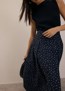 Elastic Crinkled Polka Dot Midaxi Skirt