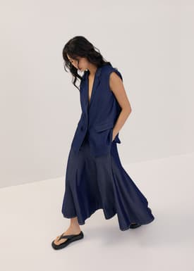 Chambray Flare Maxi Skirt