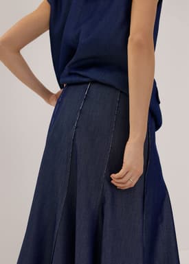 Chambray Flare Maxi Skirt