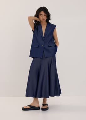 Chambray Flare Maxi Skirt