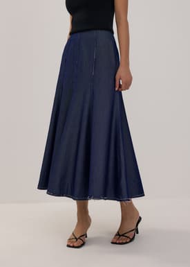 Chambray Flare Maxi Skirt