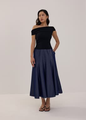 Chambray Flare Maxi Skirt