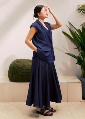 Chambray Flare Maxi Skirt