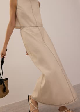 Elastic Contrast Stitch High Waist A-line Maxi Skirt