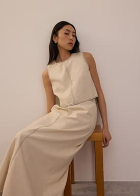 Elastic Contrast Stitch High Waist A-line Maxi Skirt