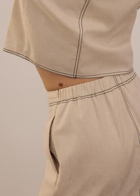 Elastic Contrast Stitch High Waist A-line Maxi Skirt