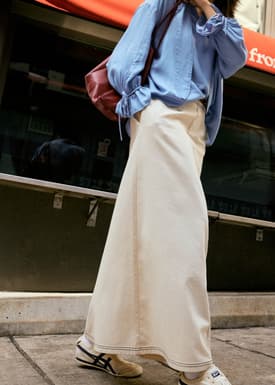 Elastic High Waist A-line Maxi Skirt