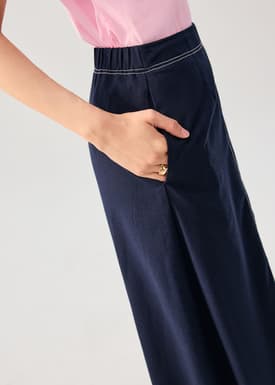 Elastic Contrast Stitch High Waist A-line Maxi Skirt