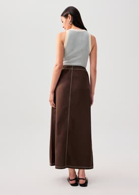 Elastic Contrast Stitch High Waist A-line Maxi Skirt