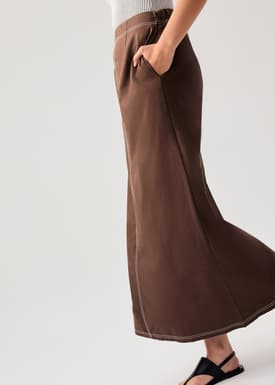 Elastic Contrast Stitch High Waist A-line Maxi Skirt