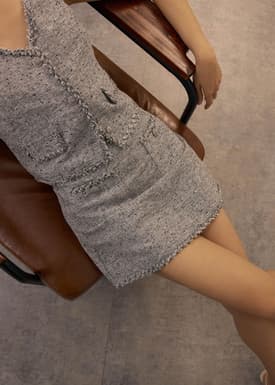 Elastic Tweed A-Line Mini Skirt