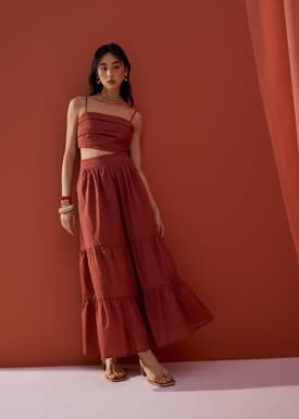 Cotton Flare Maxi Skirt in Desert Haze