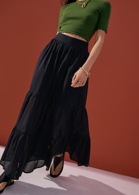 Cotton Flare Maxi Skirt in Desert Haze