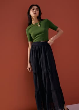Cotton Flare Maxi Skirt in Desert Haze