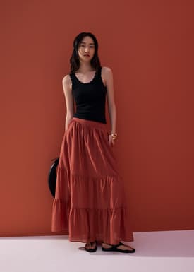 Cotton Flare Maxi Skirt in Desert Haze