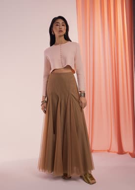 Elastic Mesh Flare Maxi Skirt