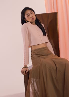 Elastic Mesh Flare Maxi Skirt